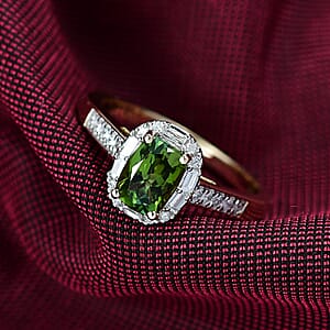 Certified & Appraised Luxoro AAA Sapo Green Tourmaline and I2 Diamond 1.57 ctw Ring in 10K Yellow Gold (Size 10.0)