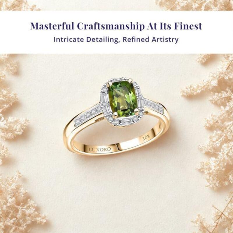 Certified & Appraised Luxoro AAA Sapo Green Tourmaline and I2 Diamond 1.57 ctw Ring in 10K Yellow Gold (Size 5.0)