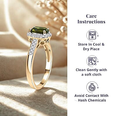 Certified & Appraised Luxoro AAA Sapo Green Tourmaline and I2 Diamond 1.57 ctw Ring in 10K Yellow Gold (Size 5.0)