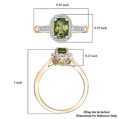 Certified & Appraised Luxoro AAA Sapo Green Tourmaline and I2 Diamond 1.57 ctw Ring in 10K Yellow Gold (Size 5.0)
