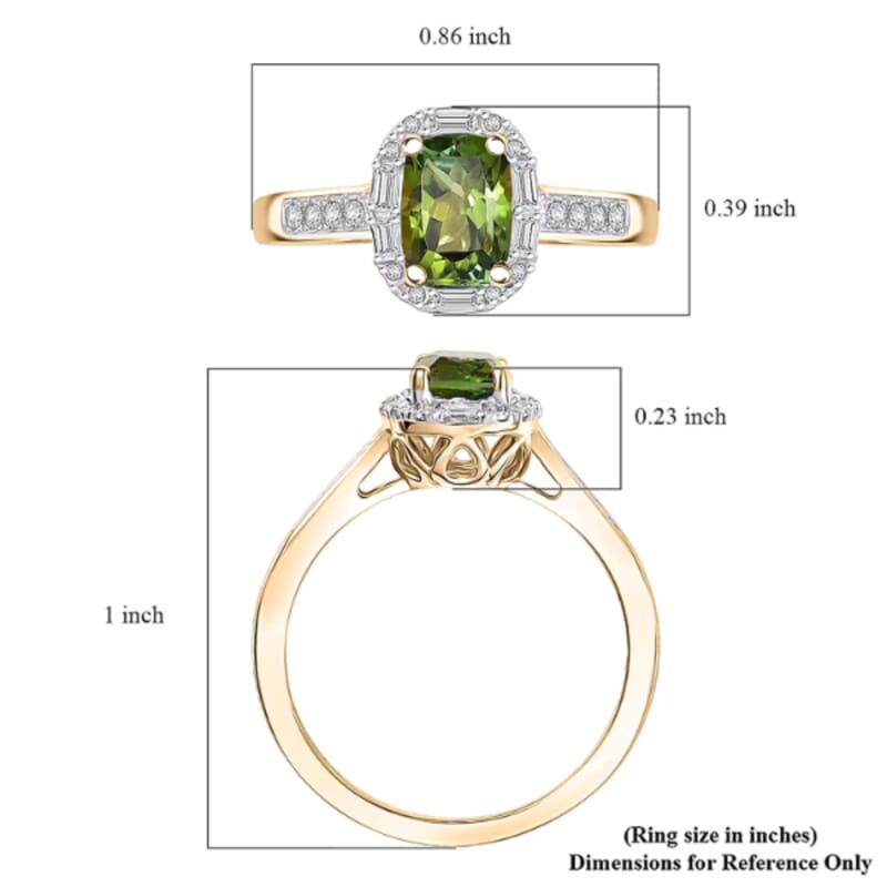 Certified & Appraised Luxoro AAA Sapo Green Tourmaline and I2 Diamond 1.57 ctw Ring in 10K Yellow Gold (Size 5.0)