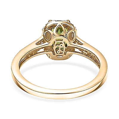 Certified & Appraised Luxoro AAA Sapo Green Tourmaline and I2 Diamond 1.57 ctw Ring in 10K Yellow Gold (Size 5.0)