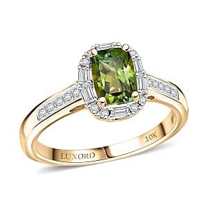 Certified & Appraised Luxoro AAA Sapo Green Tourmaline and I2 Diamond 1.57 ctw Ring in 10K Yellow Gold (Size 7.0)