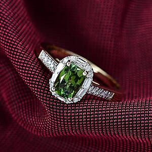 Certified & Appraised Luxoro AAA Sapo Green Tourmaline and I2 Diamond 1.57 ctw Ring in 10K Yellow Gold (Size 7.0)