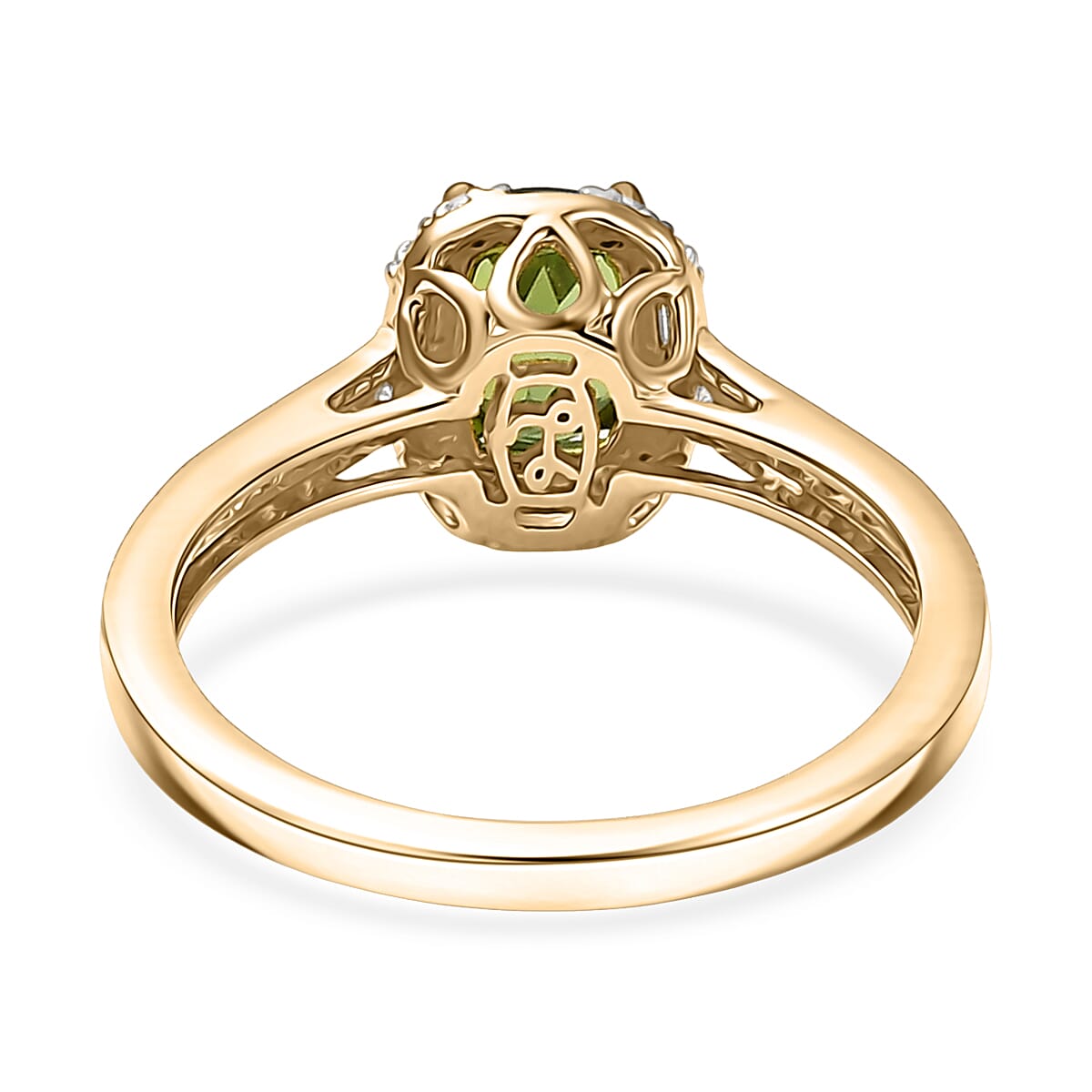Certified & Appraised Luxoro AAA Sapo Green Tourmaline and I2 Diamond 1.57 ctw Ring in 10K Yellow Gold (Size 7.0) image number 4