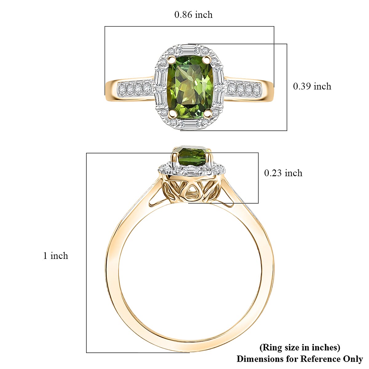 Certified & Appraised Luxoro AAA Sapo Green Tourmaline and I2 Diamond 1.57 ctw Ring in 10K Yellow Gold (Size 7.0) image number 5