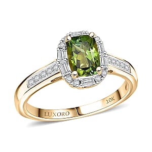 Certified & Appraised Luxoro 10K Yellow Gold AAA Sapo Green Tourmaline, Diamond (I2) (0.26 cts) Ring (Size 7.0) 1.57 ctw