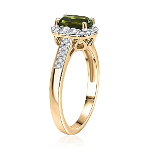 Certified & Appraised Luxoro 10K Yellow Gold AAA Sapo Green Tourmaline, Diamond (I2) (0.26 cts) Ring (Size 7.0) 1.57 ctw