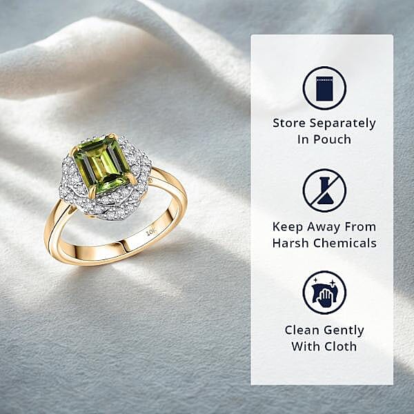Certified & Appraised Luxoro AAA Sapo Green Tourmaline and I2 Diamond 1.70 ctw Ring in 10K Yellow Gold (Size 10.0)