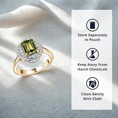 Certified & Appraised Luxoro AAA Sapo Green Tourmaline and I2 Diamond 1.70 ctw Ring in 10K Yellow Gold (Size 10.0)