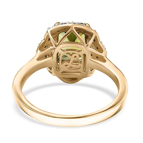 Certified & Appraised Luxoro AAA Sapo Green Tourmaline and I2 Diamond 1.70 ctw Ring in 10K Yellow Gold (Size 10.0)