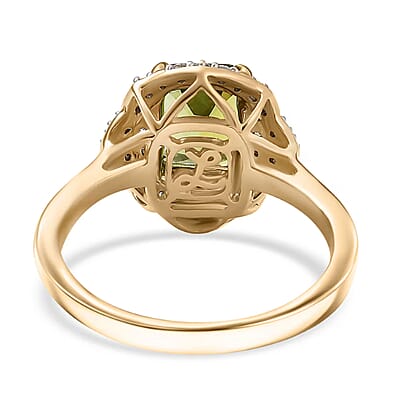 Certified & Appraised Luxoro AAA Sapo Green Tourmaline and I2 Diamond 1.70 ctw Ring in 10K Yellow Gold (Size 10.0)