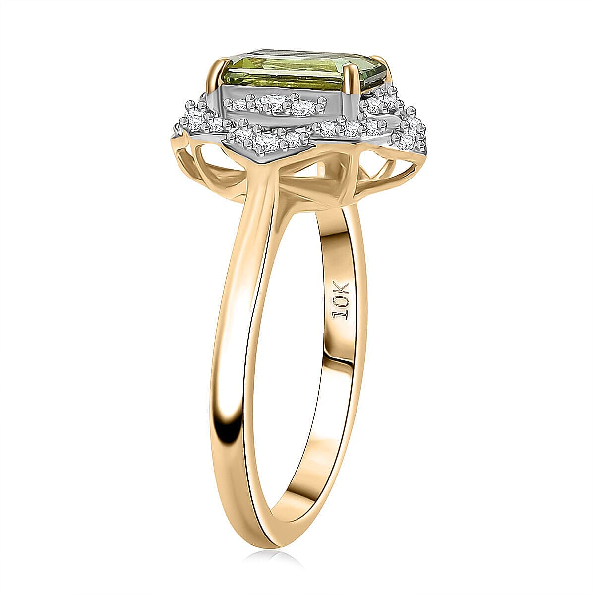 Certified & Appraised Luxoro AAA Sapo Green Tourmaline and I2 Diamond 1.70 ctw Ring in 10K Yellow Gold (Size 5.0) image number 3