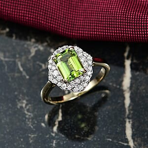 Certified & Appraised Luxoro AAA Sapo Green Tourmaline and I2 Diamond 1.70 ctw Ring in 10K Yellow Gold (Size 8.0)