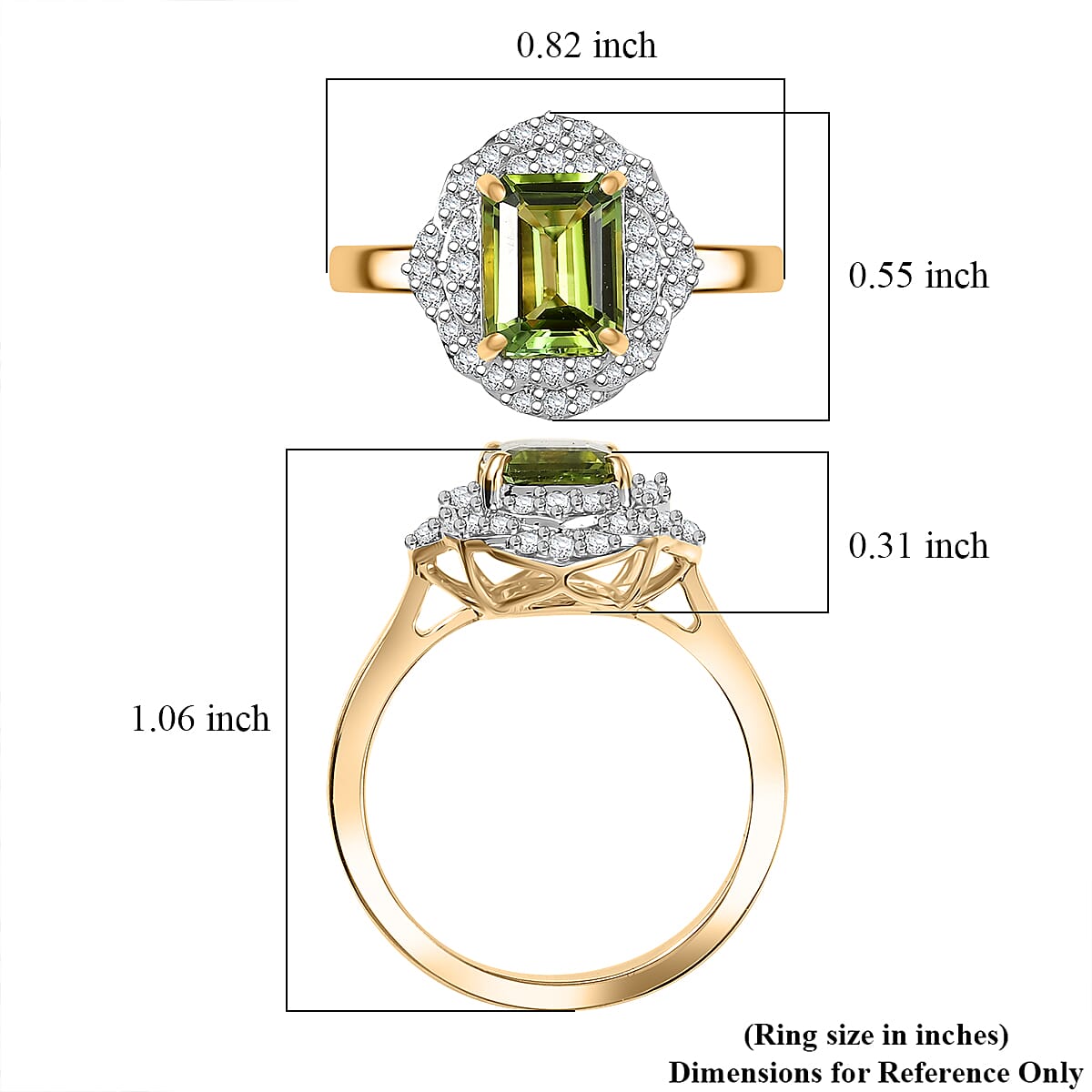 Certified & Appraised Luxoro AAA Sapo Green Tourmaline and I2 Diamond 1.70 ctw Ring in 10K Yellow Gold (Size 8.0) image number 5
