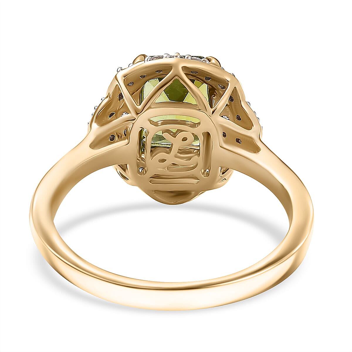 Certified & Appraised Luxoro AAA Sapo Green Tourmaline and I2 Diamond 1.70 ctw Ring in 10K Yellow Gold (Size 9.5) image number 4