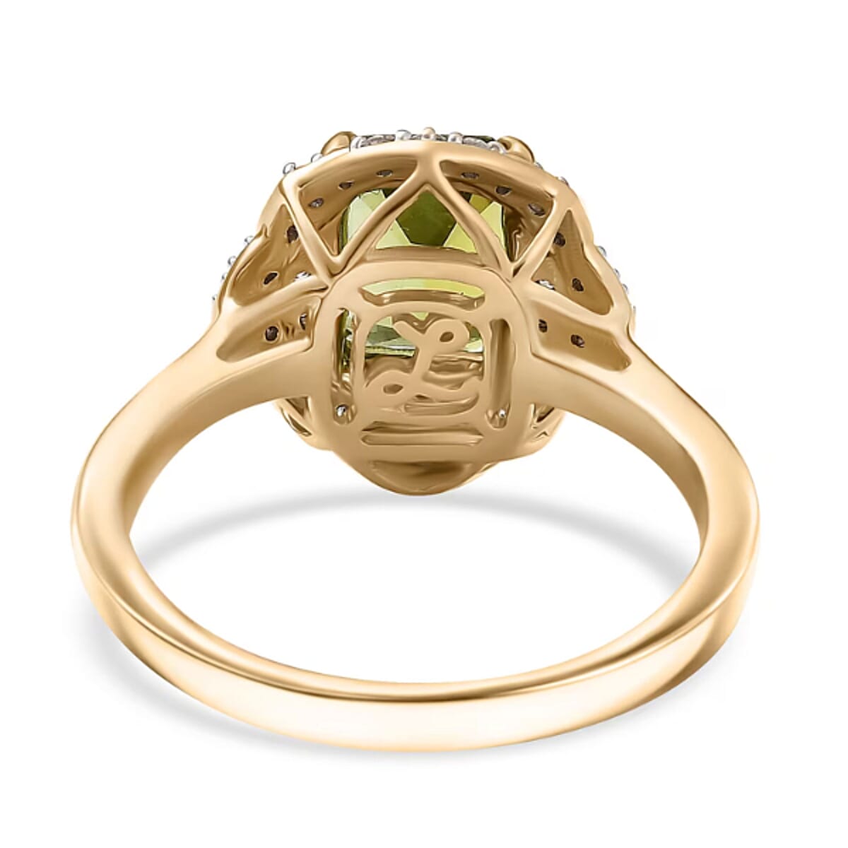 Certified & Appraised Luxoro AAA Sapo Green Tourmaline and I2 Diamond 1.70 ctw Ring in 10K Yellow Gold (Size 9.5) image number 6