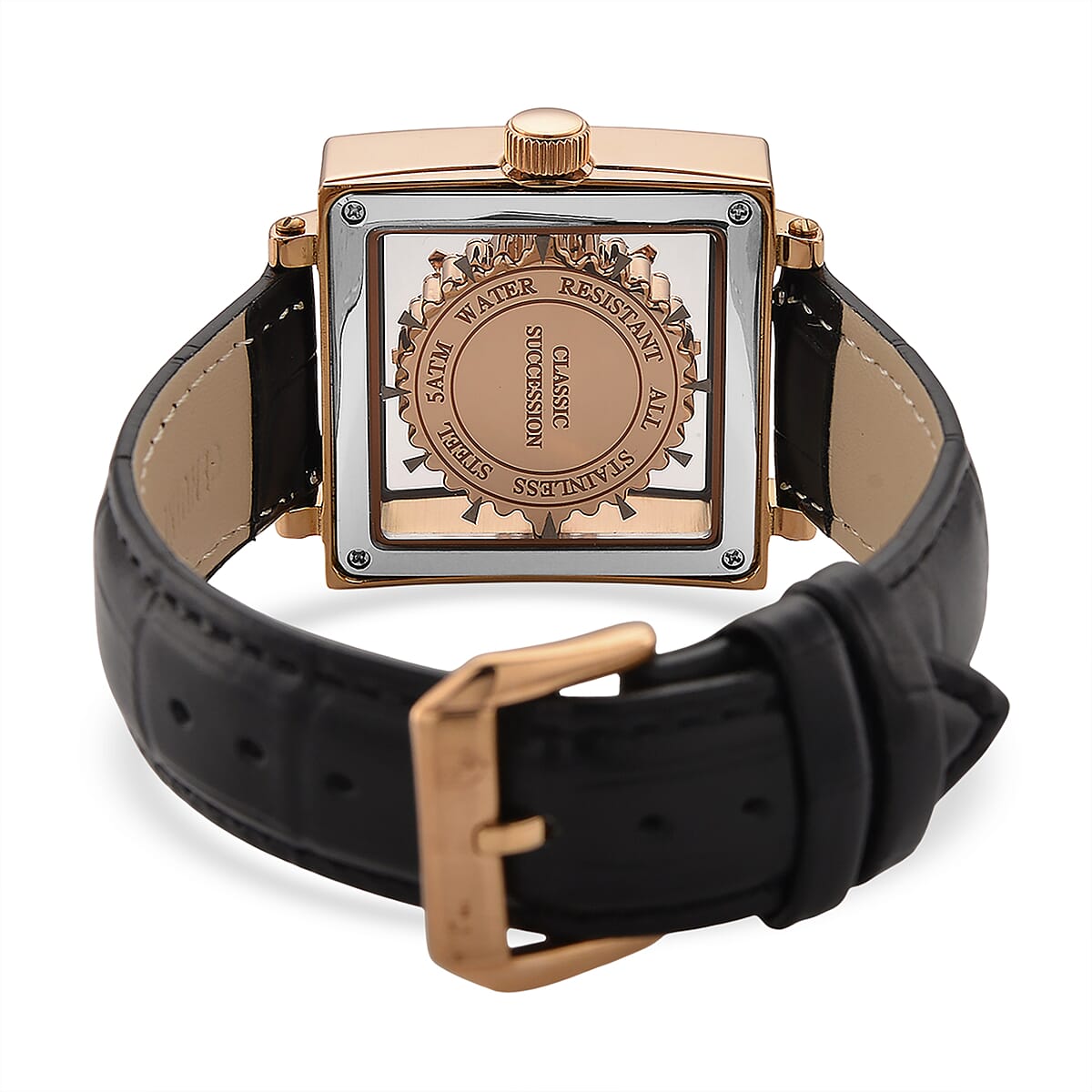 Classic Succession Miyota Japanese Movement Rotating Simulated Diamond Dail Watch with Black First Layer Cowhide Leather Strap 1.50 ctw image number 5