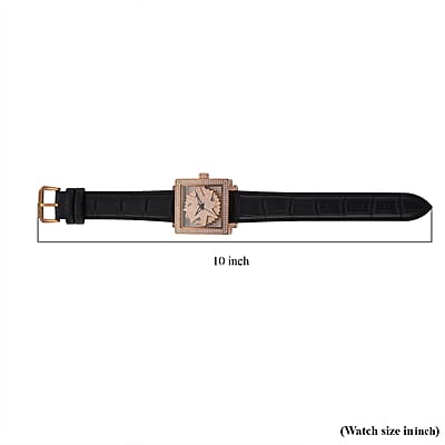 Classic Succession Miyota Japanese Movement Rotating Simulated Diamond Dail Watch with Black First Layer Cowhide Leather Strap 1.50 ctw
