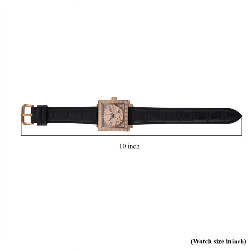 Classic Succession Miyota Japanese Movement Rotating Simulated Diamond Dail Watch with Black First Layer Cowhide Leather Strap 1.50 ctw