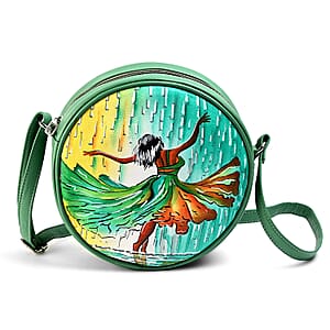 LA Marey Mint Green Genuine Leather Handpainted Round Handbag with Detachable Shoulder Strap
