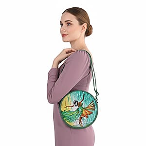 LA Marey Mint Green Genuine Leather Handpainted Round Handbag with Detachable Shoulder Strap