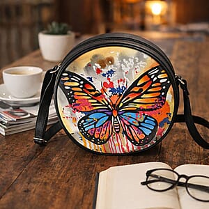 LA Marey Gray Genuine Leather Handpainted Round Handbag with Detachable Shoulder Strap