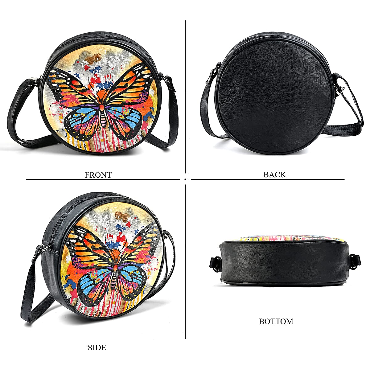 LA Marey Gray Genuine Leather Handpainted Round Handbag with Detachable Shoulder Strap image number 4