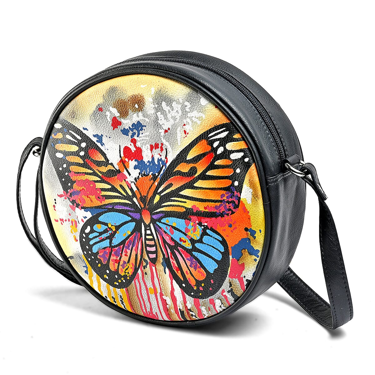 LA Marey Gray Genuine Leather Handpainted Round Handbag with Detachable Shoulder Strap image number 6