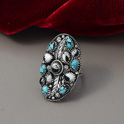 D'Joy Artisan Crafted White Buffalo, Blue Moon Turquoise Ring in Sterling Silver 6.60 ctw (Size 10.0)