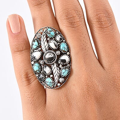 D'Joy Artisan Crafted White Buffalo, Blue Moon Turquoise Ring in Sterling Silver 6.60 ctw (Size 10.0)