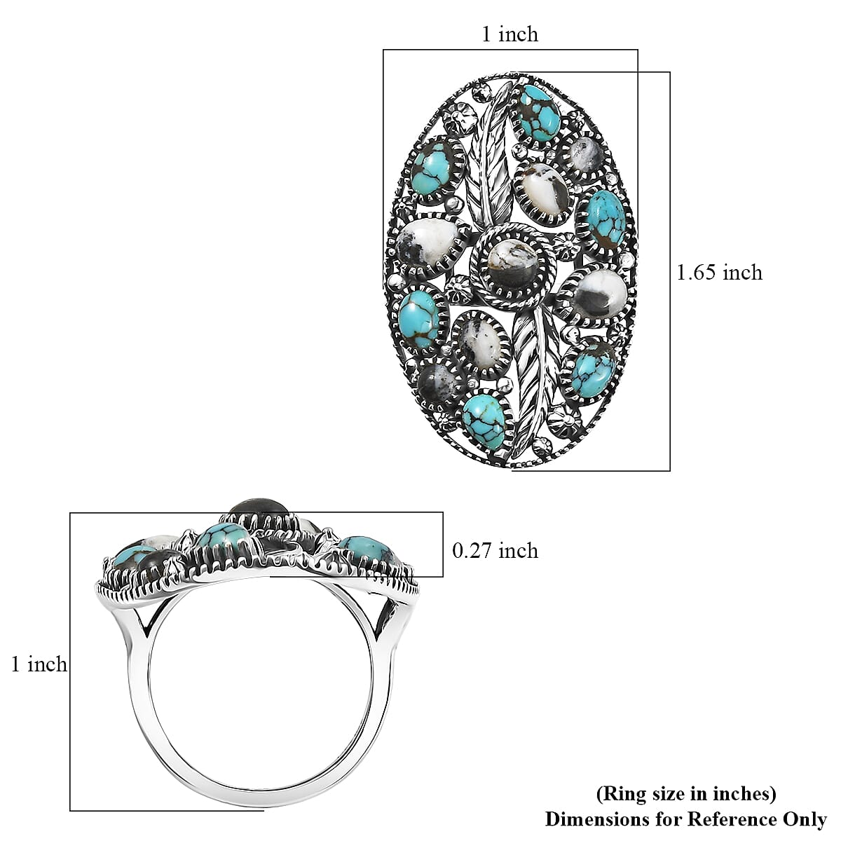 D'Joy Artisan Crafted White Buffalo, Blue Moon Turquoise Ring in Sterling Silver 6.60 ctw (Size 10.0)