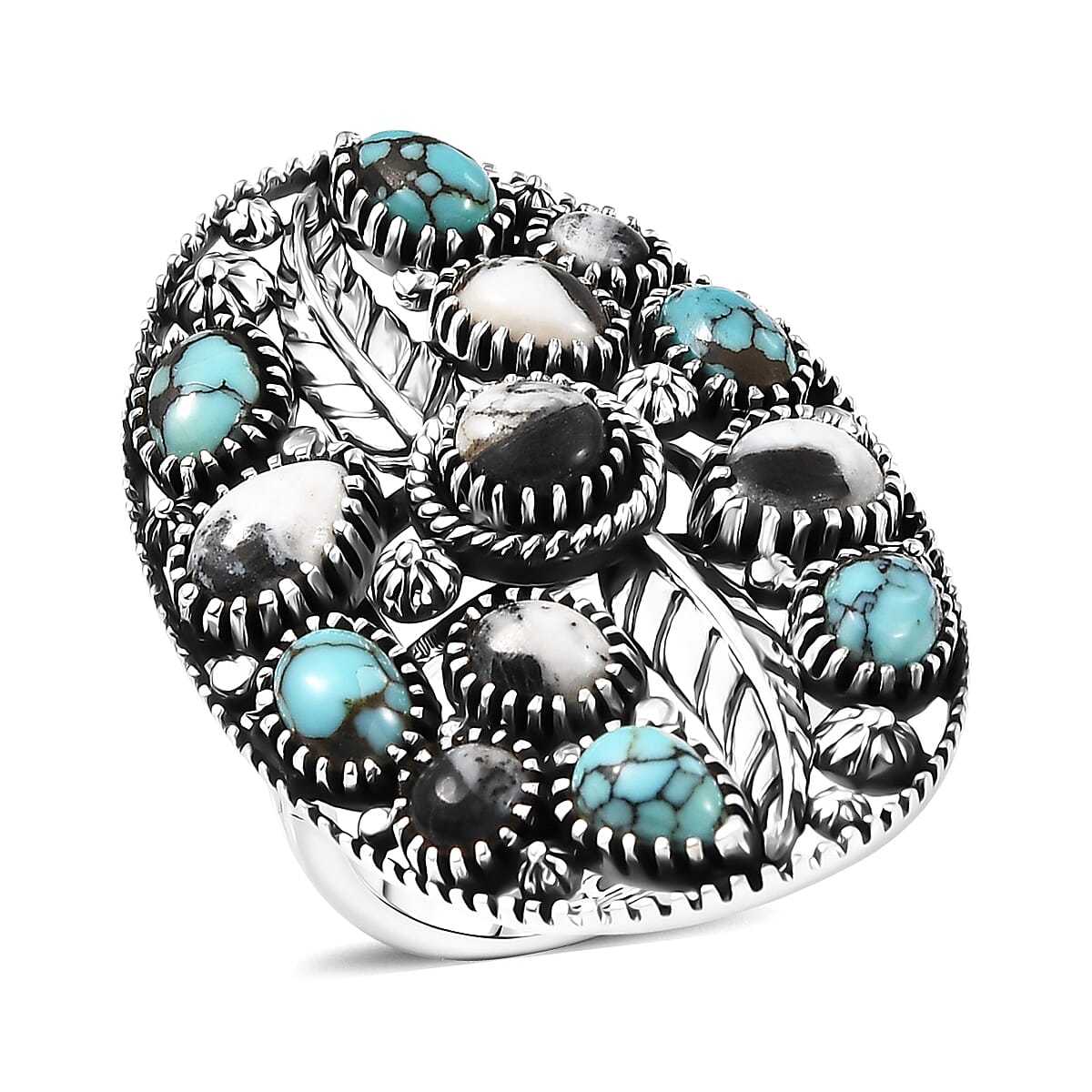 D'Joy Artisan Crafted White Buffalo and Blue Moon Turquoise 6.60 ctw Ring in Sterling Silver (Size 5.0) image number 0