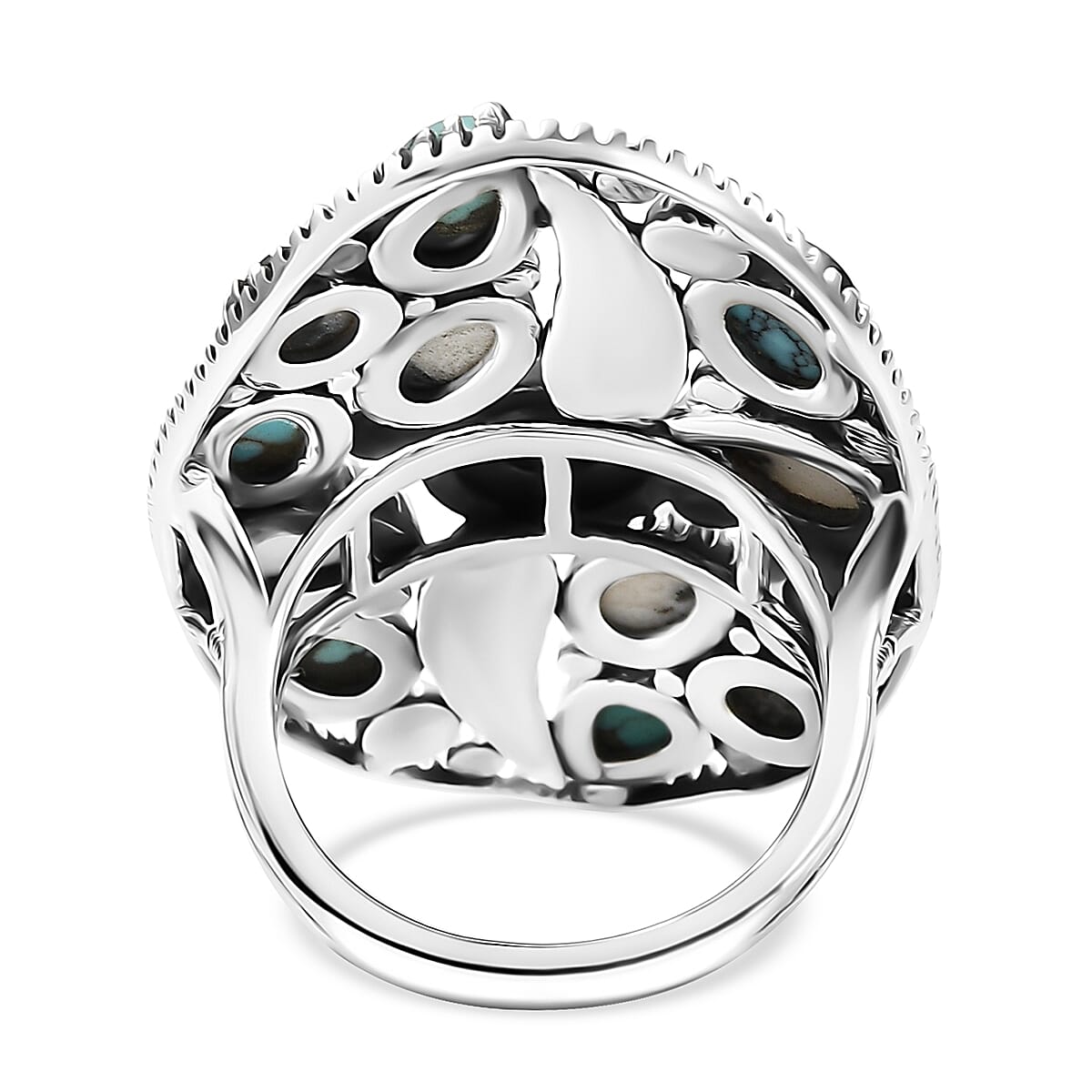 D'Joy Artisan Crafted White Buffalo and Blue Moon Turquoise 6.60 ctw Ring in Sterling Silver (Size 5.0) image number 4