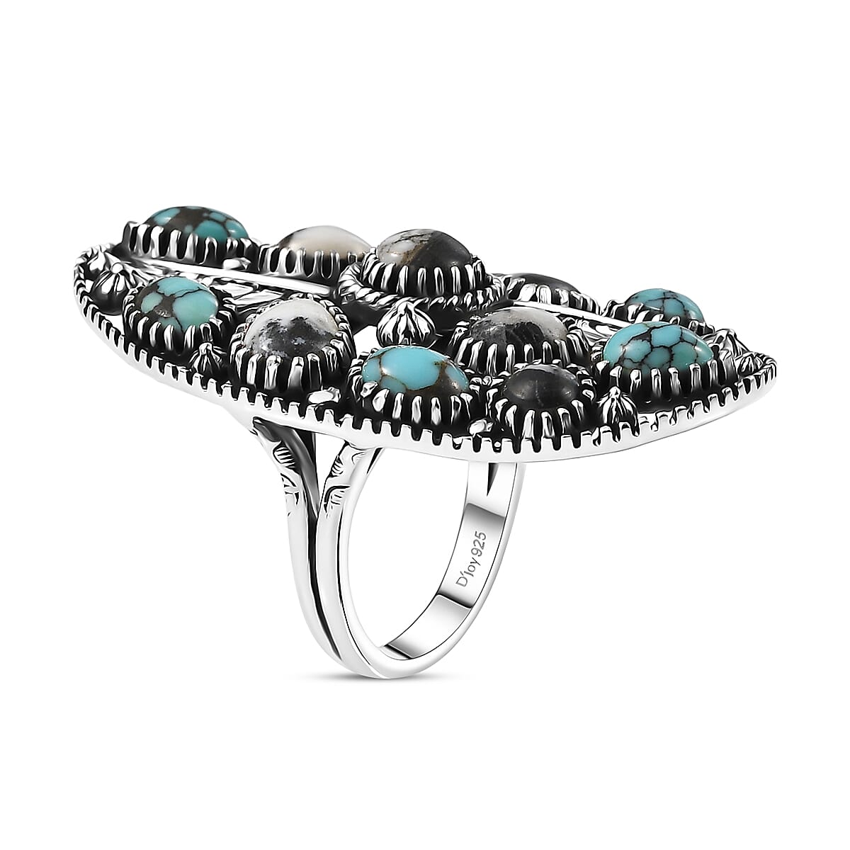 D'Joy Artisan Crafted White Buffalo and Blue Moon Turquoise 6.60 ctw Ring in Sterling Silver (Size 6.0) image number 3