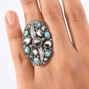 D'Joy Artisan Crafted White Buffalo, Blue Moon Turquoise Ring in Sterling Silver 6.60 ctw (Size 7.0)