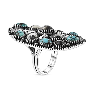 D'Joy Artisan Crafted White Buffalo, Blue Moon Turquoise Ring in Sterling Silver 6.60 ctw (Size 7.0)