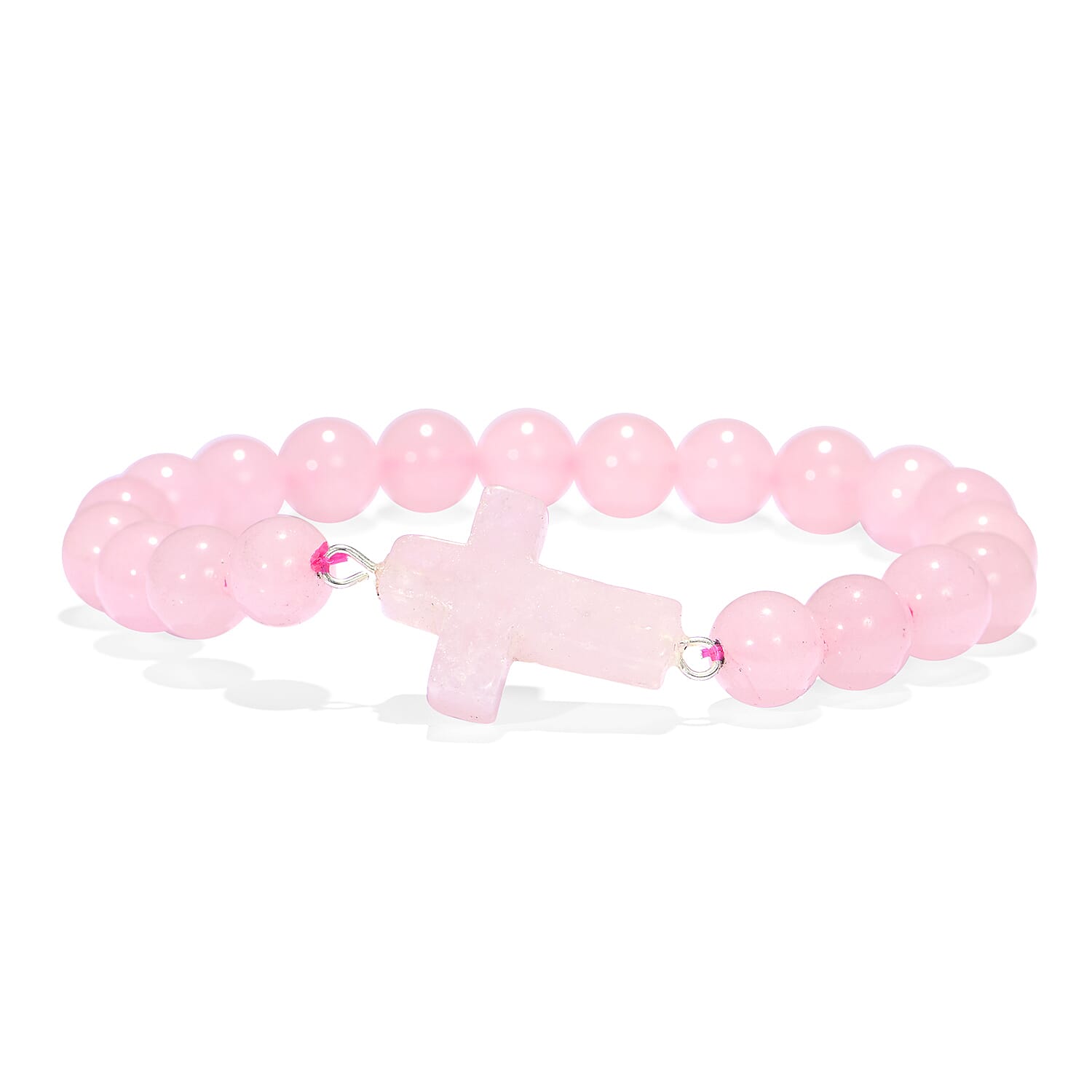 Livmore Rose Quartz Beaded Stretch Bracelet with Cross Charm (3In) 230ctw