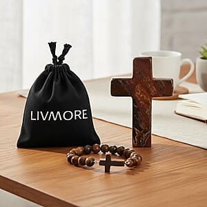 Livmore Tigers Eye Beaded Stretch Bracelet with Cross Charm (3In) 230ctw