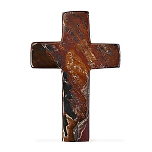 Livmore Tigers Eye Beaded Stretch Bracelet with Cross Charm (3In) 230ctw