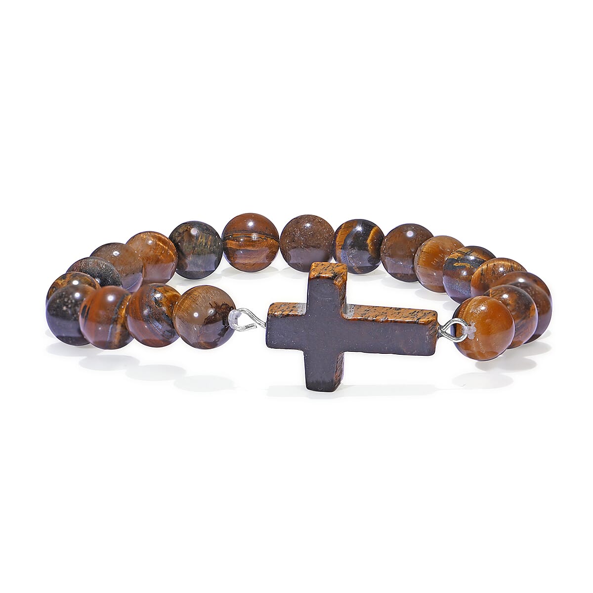 Livmore Tigers Eye Beaded Stretch Bracelet with Cross Charm (3In) 230ctw image number 5