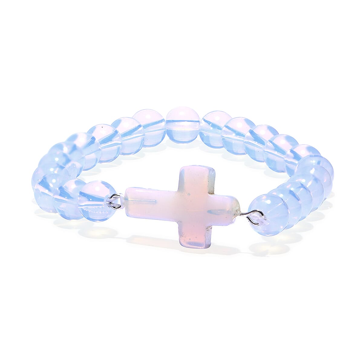 Livmore Opalite Beaded Stretch Bracelet with Cross Charm (3In) 230ctw image number 5