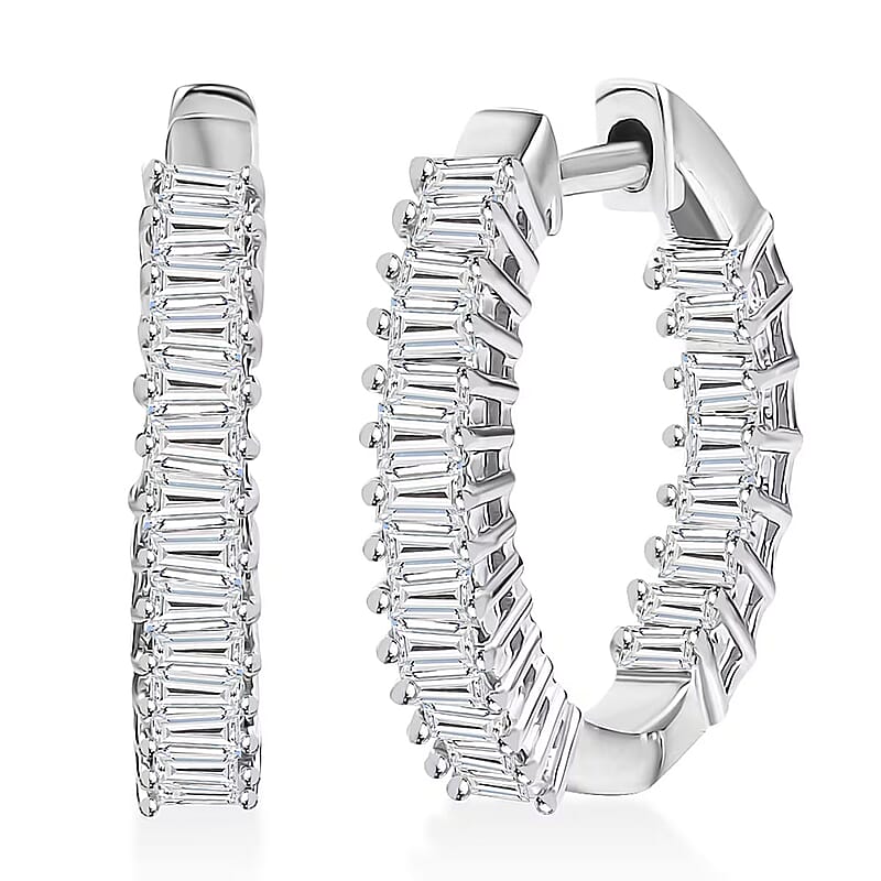 Luxuriant Lab Grown Diamond G-H SI 1.30 ctw Radiance Hoop Earrings in Rhodium Over Sterling Silver