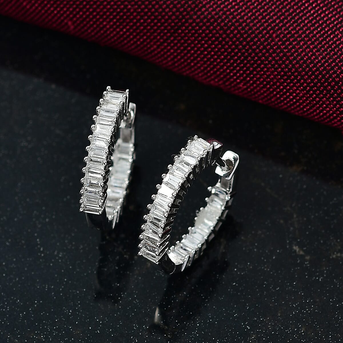 Luxuriant Lab Grown Diamond 1.32 ctw Hoop Earrings in Rhodium Over Sterling Silver  image number 1