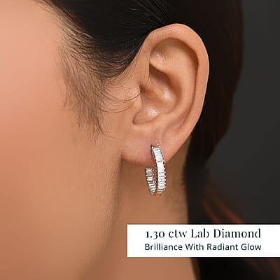 Luxuriant Lab Grown Diamond G-H SI 1.30 ctw Radiance Hoop Earrings in Rhodium Over Sterling Silver