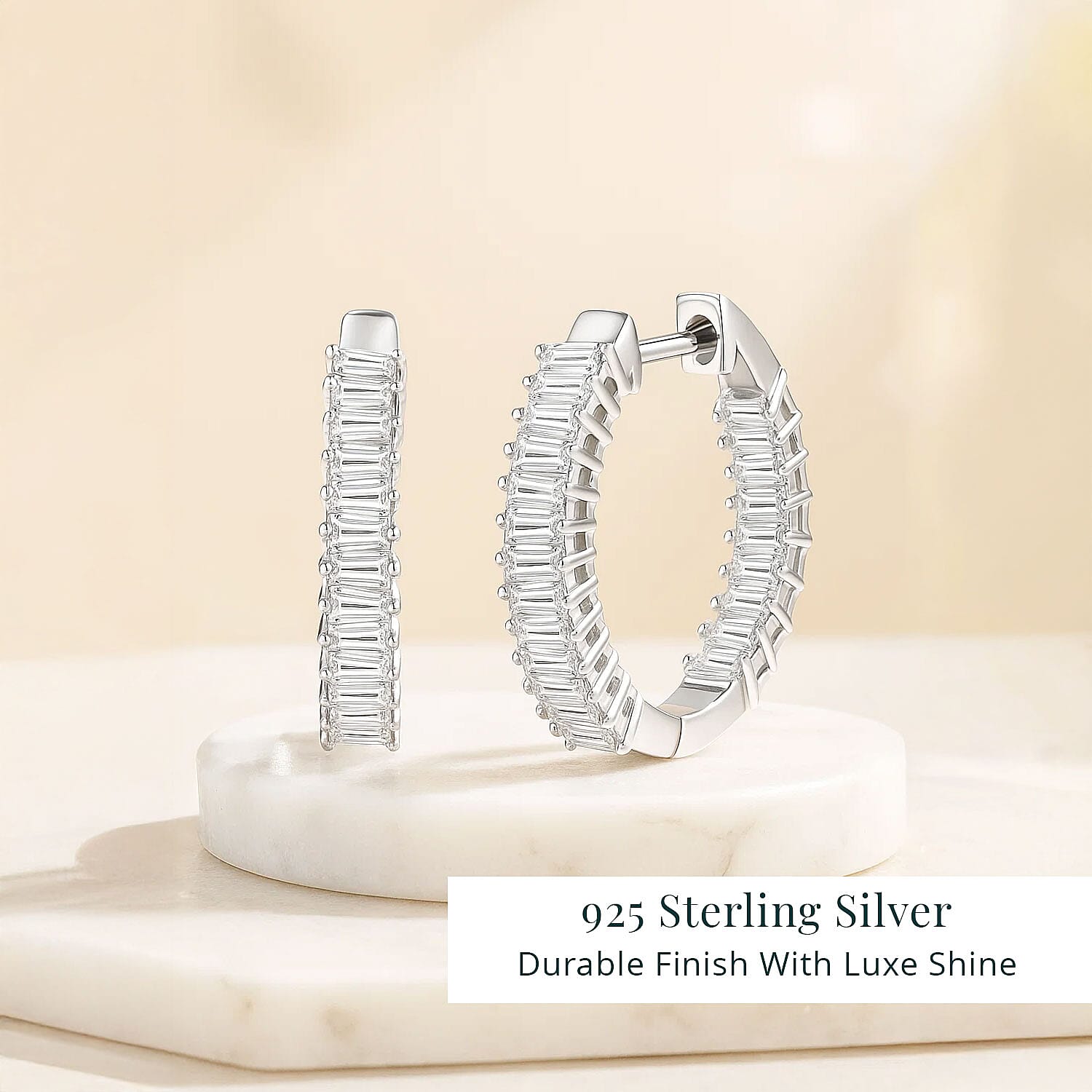 Luxuriant Lab Grown Diamond G-H SI 1.30 ctw Radiance Hoop Earrings in Rhodium Over Sterling Silver 