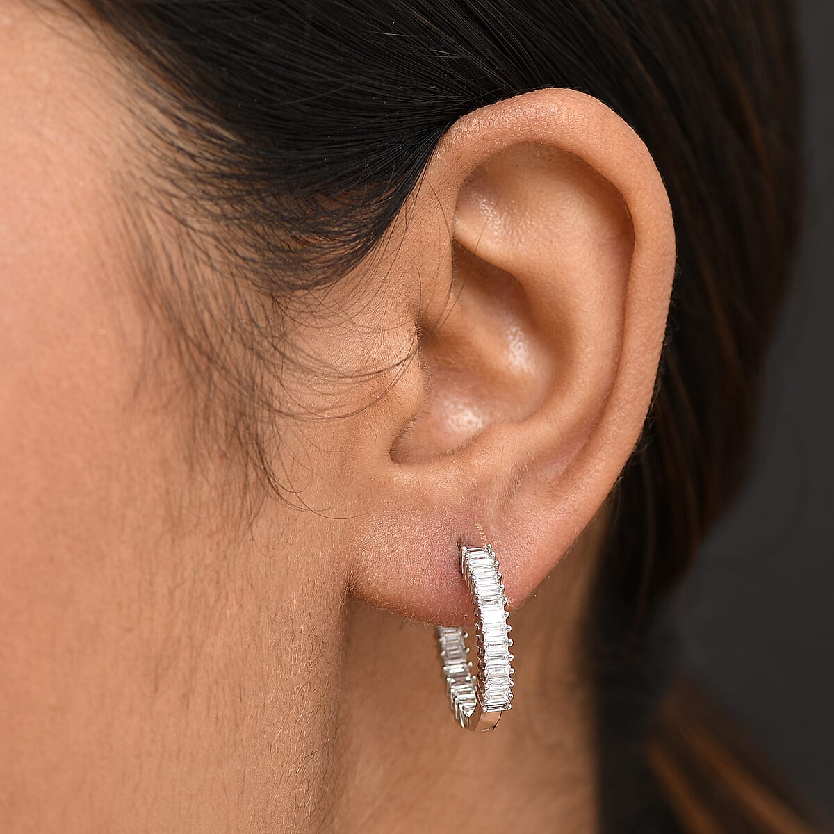 Luxuriant Lab Grown Diamond 1.32 ctw Hoop Earrings in Rhodium Over Sterling Silver  image number 2