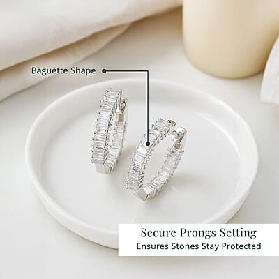 Luxuriant Lab Grown Diamond G-H SI 1.30 ctw Radiance Hoop Earrings in Rhodium Over Sterling Silver