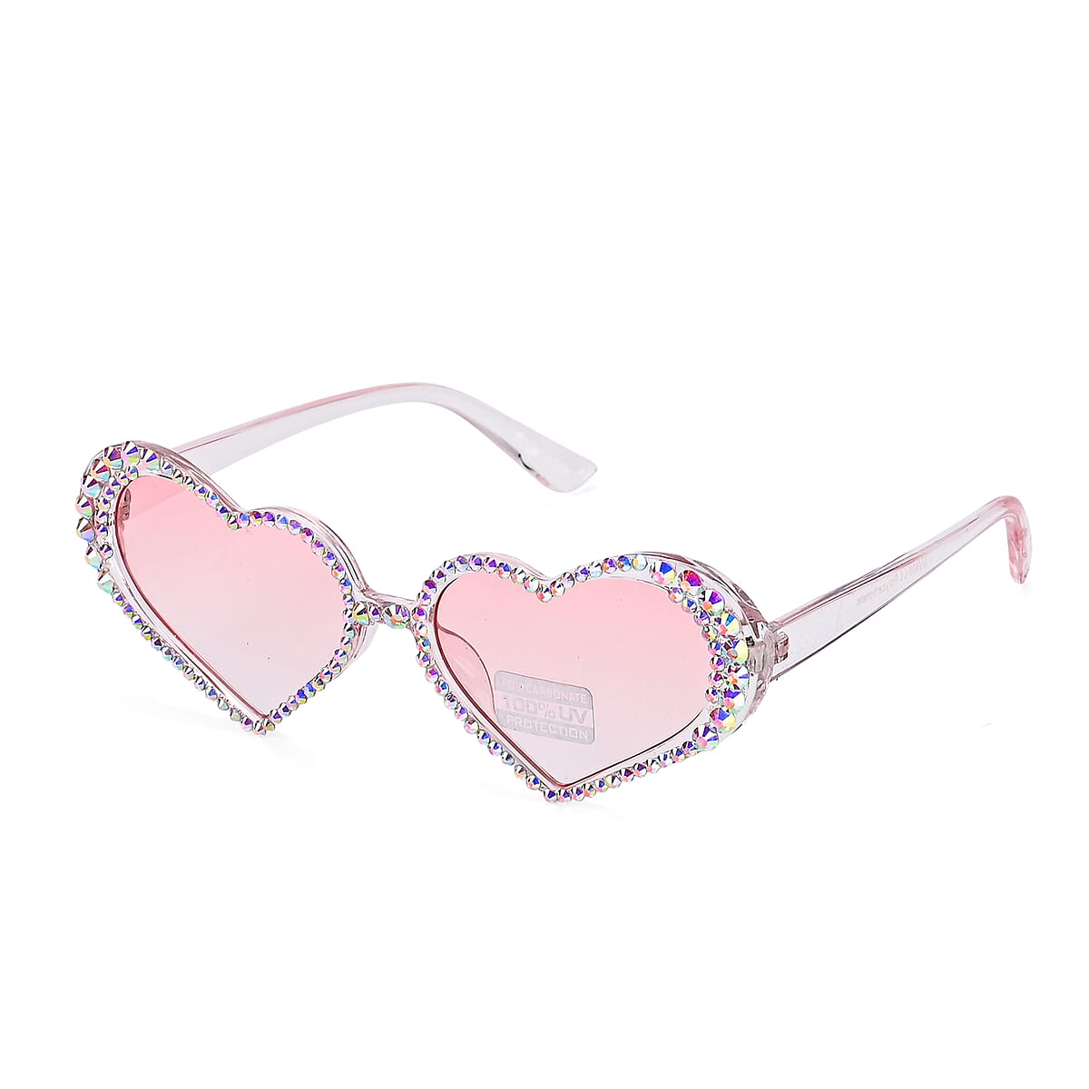 Pink Heart Shape UV400 Sunglasses with Pink Artificial Crystal Frame image number 1