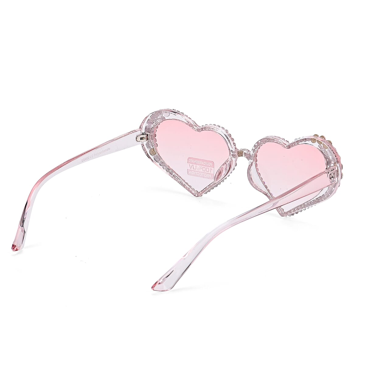 Pink Heart Shape UV400 Sunglasses with Pink Artificial Crystal Frame image number 2